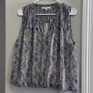 Rose & Olive Floral Print Sleeveless Bubble Hem Tank, Size XL